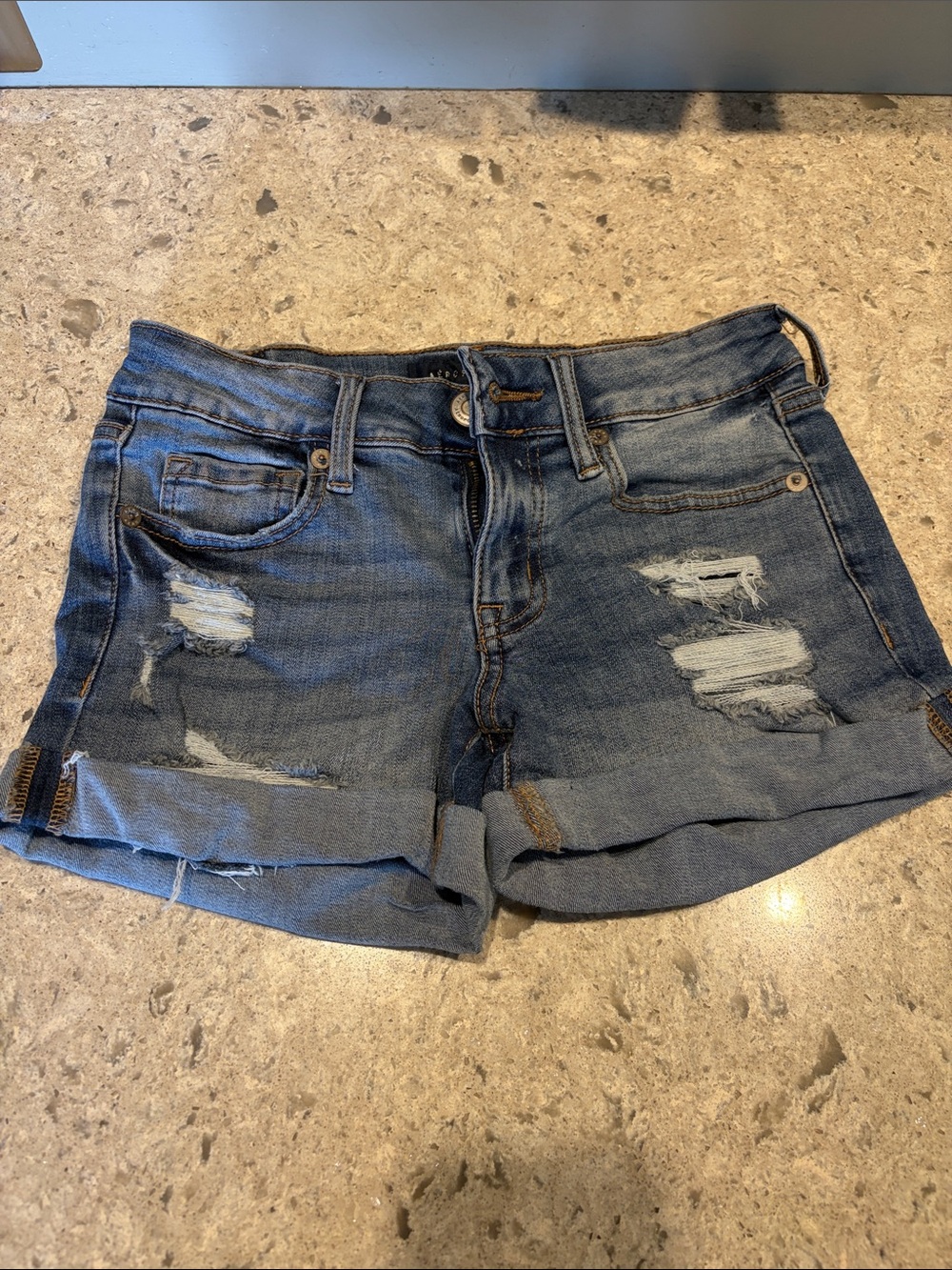 Women’s Aeropostale Distressed Cuffed Denim Shorts - Blue, Size 0